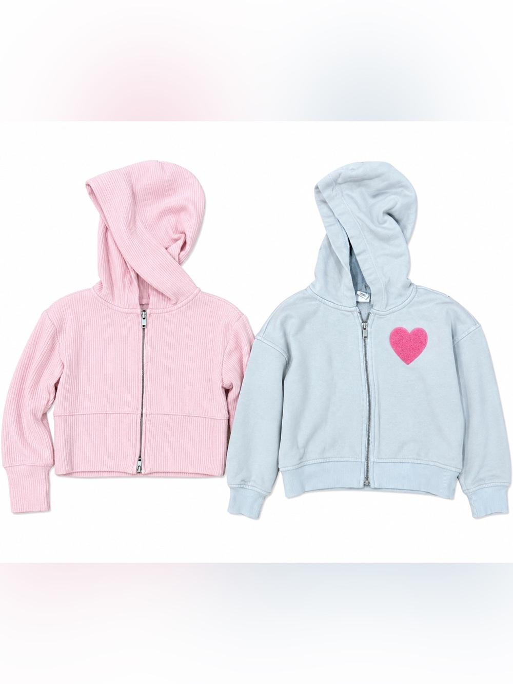 Cat & Jack Girls Zip Up Hoodie Bundle Size S 6/6X Pink Blue Heart